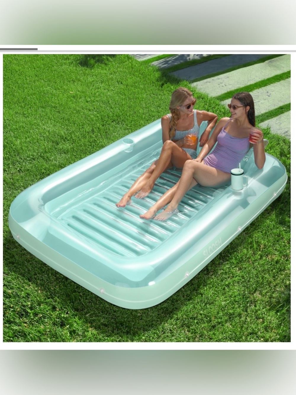 INFLATABLE POOL with 2-3” Drink Holders & Wrap-Around Grab Line SIZE XL 85x57”